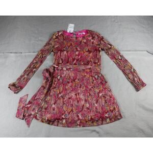 New Dress the Population Dress Xxs Floral Print Metallic Kirsi Mini Long Sleeve